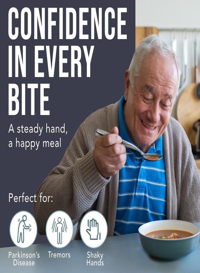 BUNMO Weighted Utensils for Hand Tremors - Elderly, Weak Hand Grip & Handicapped - Stainless Steel - Eat Independently - Weighted 3 Piece Set - Image 2